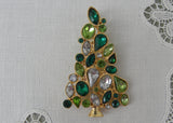 Green and White Rhinestone Christmas Tree Pin or Pendant