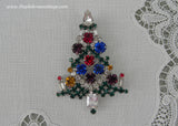Vintage Christmas Tree Brooch with Colorful Rhinestones and Candles