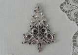 Vintage Christmas Tree Brooch with Colorful Rhinestones and Candles