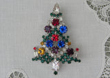 Vintage Christmas Tree Brooch with Colorful Rhinestones and Candles