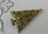 Vintage ART Enameled Christmas Tree brooch with Rhinestones