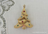 Vintage J&J Christmas Tree Pin with Multi Colored  Rhinestones