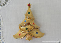 Vintage J&J Christmas Tree Brooch with Rhinestones
