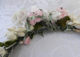 Vintage Millinery Flowers Wreath May Day Bridal Flower Girl Head Piece with Ribbons