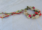 Vintage Millinery Roses Wreath May Day Bridal Flower Girl Head Piece with Ribbons
