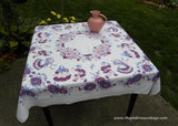 Vintage Broderie Whimsical Tablecloth Russian Kids And Flowers