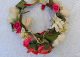 Vintage Millinery Roses Wreath May Day Bridal Flower Girl Head Piece with Ribbons