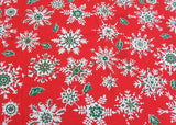 Vintage Christmas Tablecloth with Snowflakes and Holly