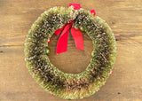 Vintage Bottle Brush Christmas Wreath with Ornaments and Glitter 12 Inches (a)
