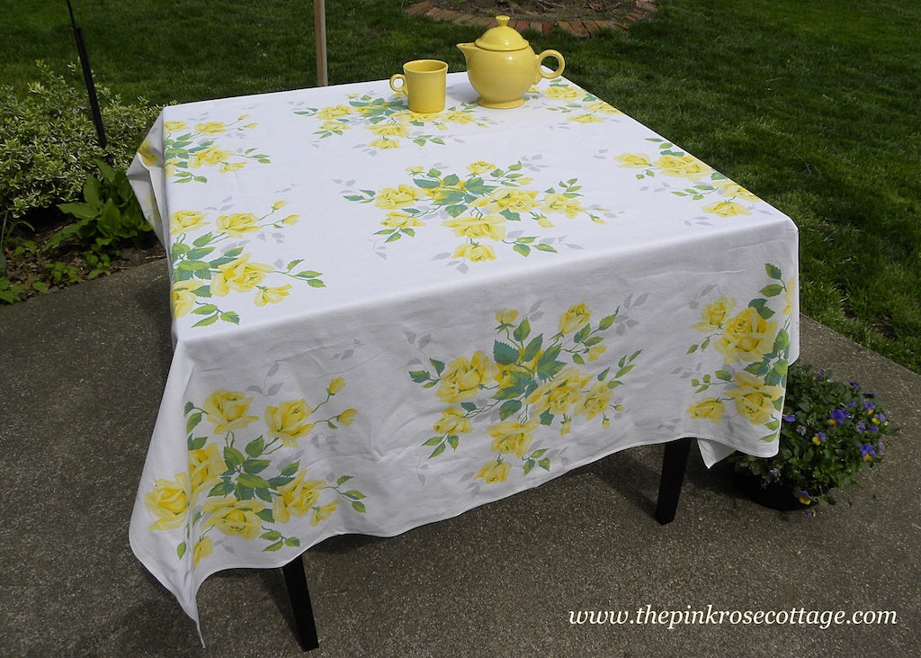 Vintage Wilendur Yellow Royal Rose Tablecloth