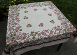 Vintage Nasturtium and Morning Glory Floral and Lattice Tablecloth