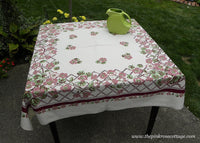 Unused Vintage Nasturtium Morning Glory Floral and Lattice Tablecloth