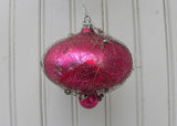 3 Vintage Pink Mercury Glass Crinkle Wired Wrapped Christmas Ornament W Germany