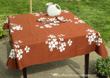 Unused Tagged Vintage Wilendur Dogwood Brown Tablecloth and Napkin Set - The Pink Rose Cottage 