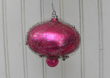 3 Vintage Pink Mercury Glass Crinkle Wired Wrapped Christmas Ornament W Germany