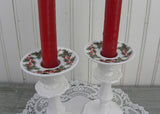 Pair of Vintage Christmas Holly Candle Drip Catchers Bobeches