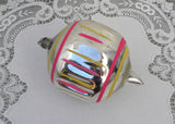 Vintage Mercury Glass Indented Pink and Yellow Christmas Ornament