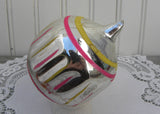 Vintage Mercury Glass Indented Pink and Yellow Christmas Ornament