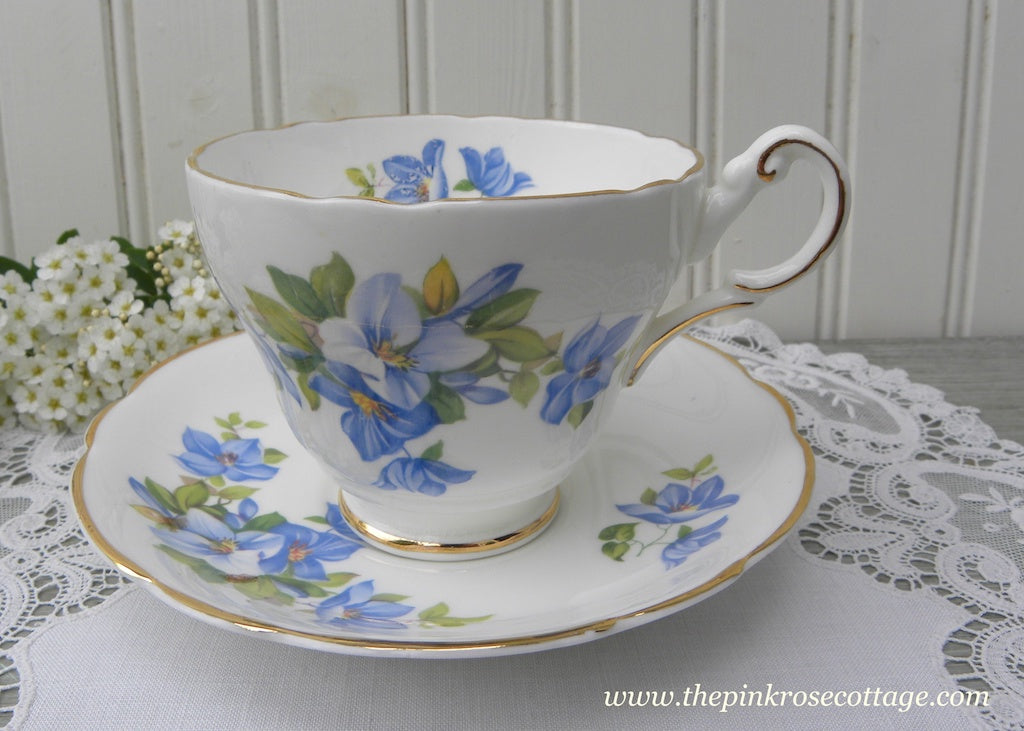Vintage Regency Blue Clematis Teacup and Saucer