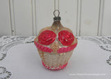 Antique Glass Basket of Pink Roses Christmas Tree Ornament