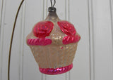 Antique Glass Basket of Pink Roses Christmas Tree Ornament