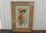 1906 Antique  Framed Hamilton King Print Edwardian Woman and Poppies
