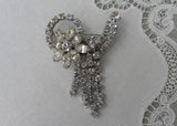 Unsigned Vintage Flower Rhinestone Brooch with Dangling Stems