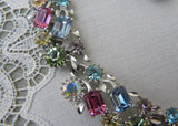 Vintage Listner Pastel Rhinestones Necklace and Earrings Set