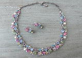 Vintage Listner Pastel Rhinestones Necklace and Earrings Set