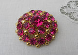 Vintage Weiss Bright Pink Rhinestone Brooch Pin