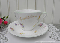 Vintage Princess Ann Congratulations Pink Rose and Wild Flowers Teacup and Saucer