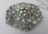 Vintage Brooch with Aurora Borealis and Teardrop Rhinestones