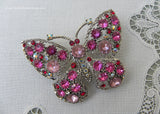 Vintage Butterfly Brooch with Shades of Pink Rhinestones