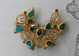 Vintage Brooch Bright Green and Blue Rhinestones with Hollow Spheres