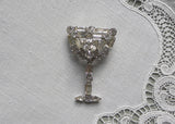 Rare Vintage Weiss Rhinestone Champagne Glass Brooch Pin New Years Eve