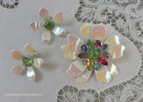 Vintage Enameled and Rainbow Rhinestones Daisy Pin Brooch and Earring Set