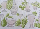 Vintage Pink and Chartreuse Tablecloth Fruits Wine Glasses Decanters and More