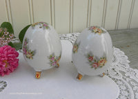 Vintage Enesco Yellow and Pink Rose Egg Shaped Salt and Pepper Shakers