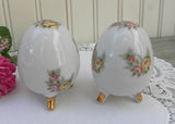 Vintage Enesco Yellow and Pink Rose Egg Shaped Salt and Pepper Shakers