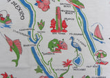 Vintage 1940 Florida State Map Souvenir Flamingos Tablecloth - The Pink Rose Cottage 