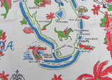 Vintage 1940 Florida State Map Souvenir Flamingos Tablecloth - The Pink Rose Cottage 