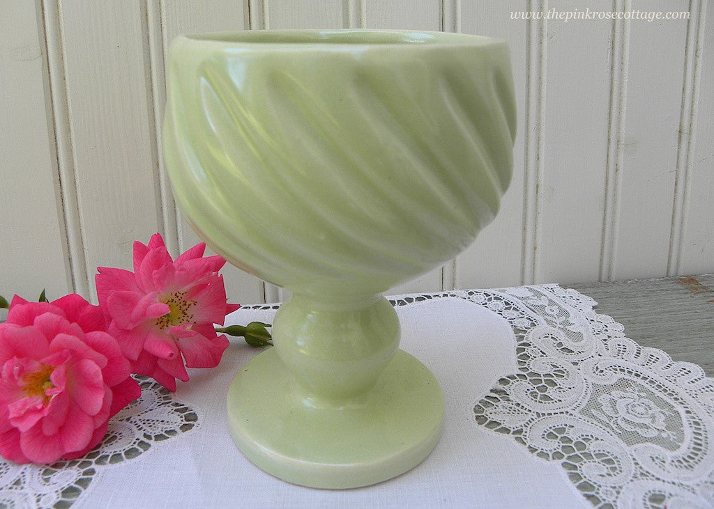 Vintage Hull Soft Green Pedestal Swirl Planter Vase