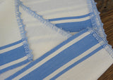 Pair of Unused Vintage Linen Blue Striped Crocheted Trim Tea Towels