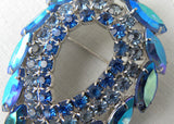 Vintage Sarah Coventry Blue Shaded Rhinestones Leaf Brooch
