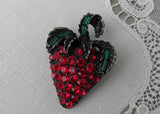 Signed Vintage Pell Red Rhinestone Strawberry Pin