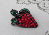 Signed Vintage Pell Red Rhinestone Strawberry Pin