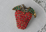 Vintage Red Rhinestone Apple Pin Brooch