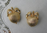 Vintage Sarah Coventry Brushed Gold Apple Earrings