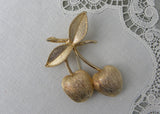 Vintage Sarah Coventry Brushed Gold Cherry Cherries Pin