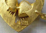 Vintage JJ Red Rhinestone Hearts Valentines Brooch Pin
